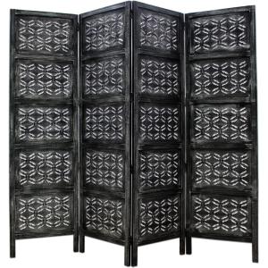Room Divider Wood Screen – Chitra Antique Pewter – 4 Panel Folding 72 x 80 – Hand Carved Decorative Functional Versatile Portable Partition Reversible Freestanding Small Spaces – COTTON CRAFT(Chitra – Antique Pewter)