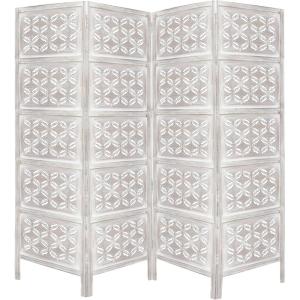 Room Divider Wood Screen – Chitra Antique Pewter – 4 Panel Folding 72 x 80 – Hand Carved Decorative Functional Versatile Portable Partition Reversible Freestanding Small Spaces – COTTON CRAFT(Chitra – White Wash)