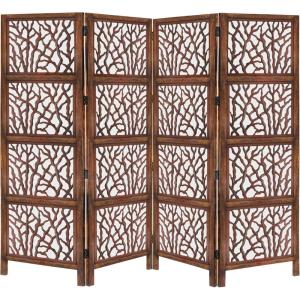 Room Divider Wood Screen – Chitra Antique Pewter – 4 Panel Folding 72 x 80 – Hand Carved Decorative Functional Versatile Portable Partition Reversible Freestanding Small Spaces – COTTON CRAFT(Coral – Antique Brown)