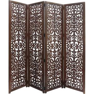 Room Divider Wood Screen – Chitra Antique Pewter – 4 Panel Folding 72 x 80 – Hand Carved Decorative Functional Versatile Portable Partition Reversible Freestanding Small Spaces – COTTON CRAFT(Scroll – Antique Brown)