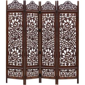 Room Divider Wood Screen – Chitra Antique Pewter – 4 Panel Folding 72 x 80 – Hand Carved Decorative Functional Versatile Portable Partition Reversible Freestanding Small Spaces – COTTON CRAFT(Kamal – Antique Brown)