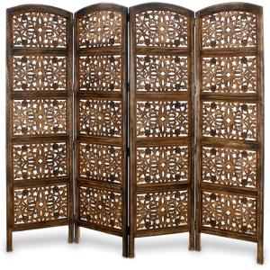 Room Divider Wood Screen – Chitra Antique Pewter – 4 Panel Folding 72 x 80 – Hand Carved Decorative Functional Versatile Portable Partition Reversible Freestanding Small Spaces – COTTON CRAFT(Rajasthan – Antique Brown)