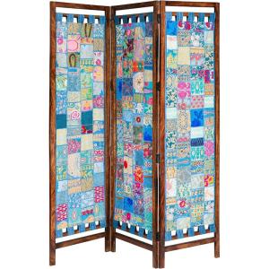 Room Divider Wood Screen – Chitra Antique Pewter – 4 Panel Folding 72 x 80 – Hand Carved Decorative Functional Versatile Portable Partition Reversible Freestanding Small Spaces – COTTON CRAFT(Sari – Teal Multi)