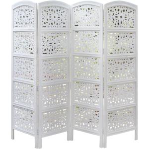 Room Divider Wood Screen – Chitra Antique Pewter – 4 Panel Folding 72 x 80 – Hand Carved Decorative Functional Versatile Portable Partition Reversible Freestanding Small Spaces – COTTON CRAFT(Rajasthan – Antique White)