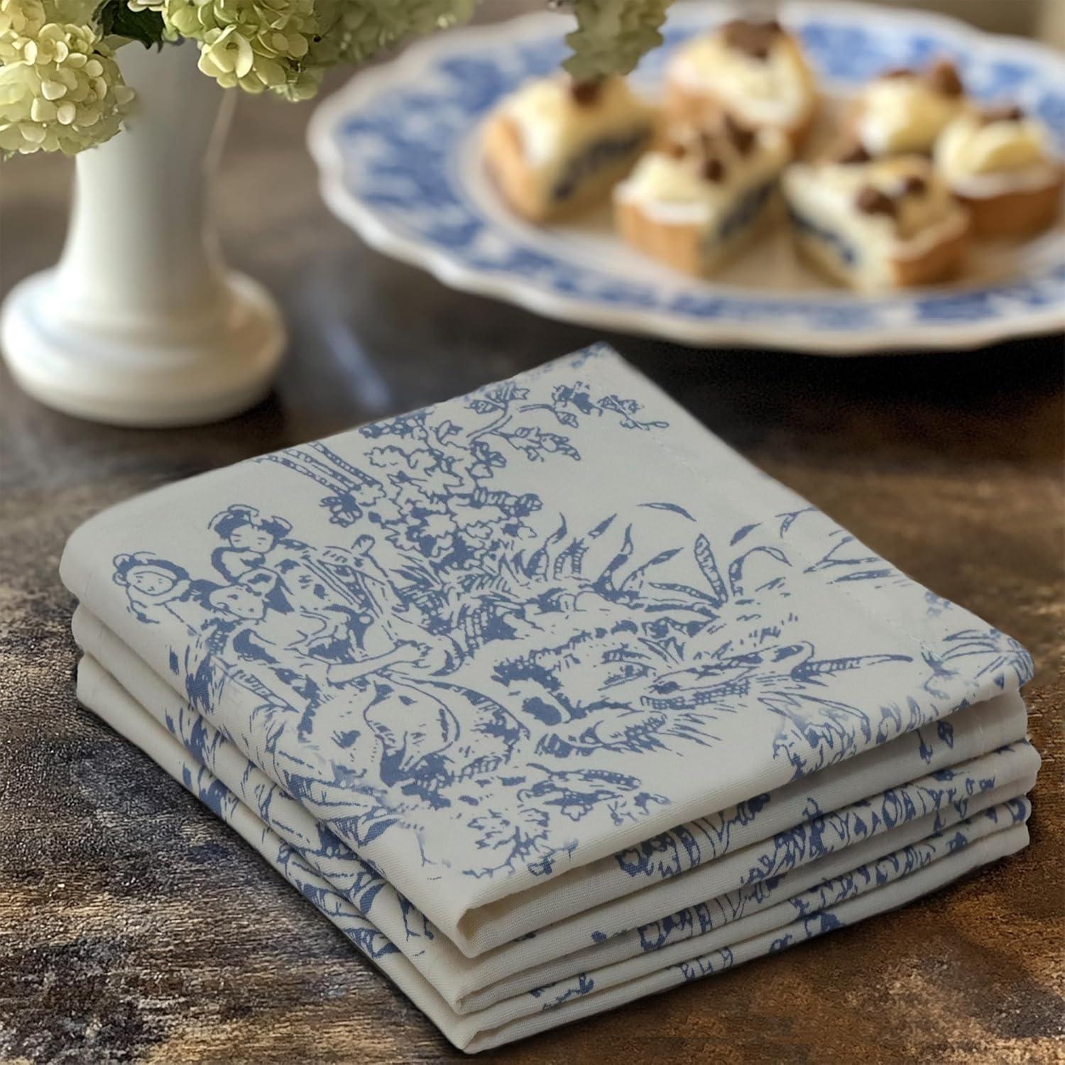 image:imageCOTTON CRAFT Cloth Napkins Set of 12100 Cotton Reusable Country French Toile Dinner Napkin Everyday Spring Summer Fall Christmas Holiday Party Gift Soft Absorbent Serviette 18x18 BlueBlue