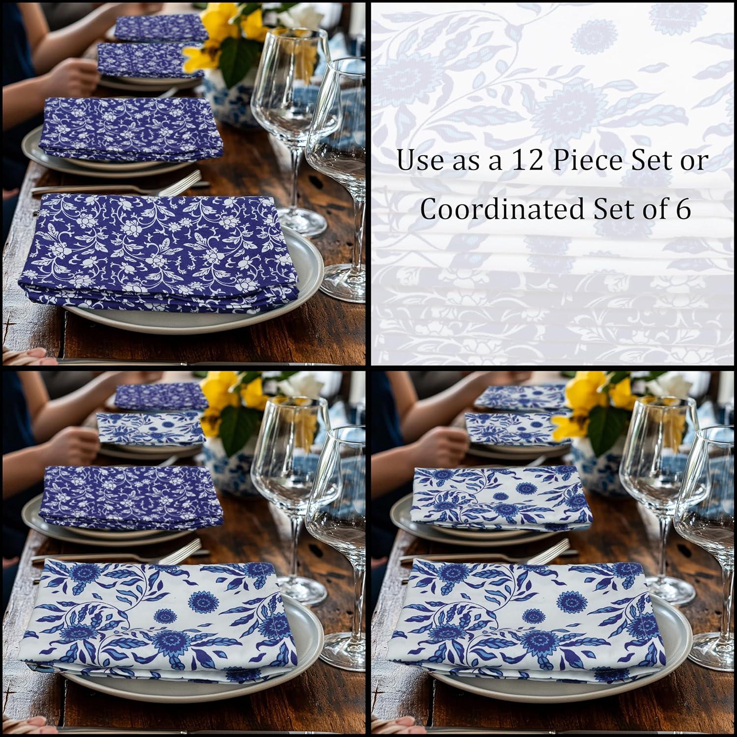 image:imageCOTTON CRAFT Cloth Napkins Set of 12100 Cotton Reusable Country French Toile Dinner Napkin Everyday Spring Summer Fall Christmas Holiday Party Gift Soft Absorbent Serviette 18x18 BlueBlue White