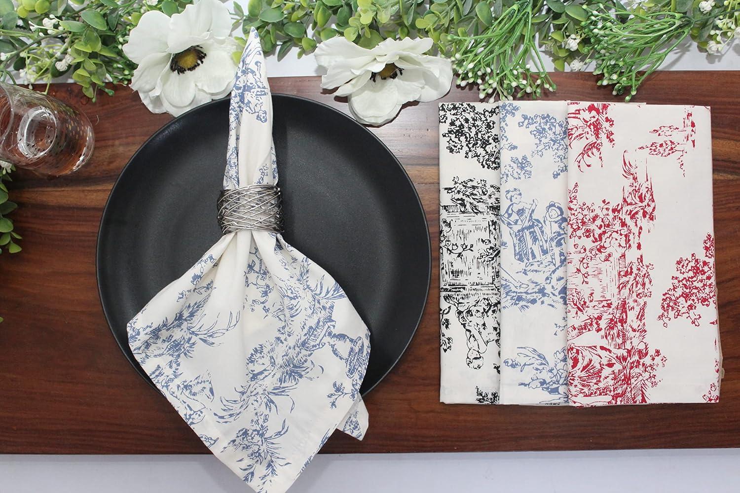 image:imageCOTTON CRAFT Cloth Napkins Set of 12100 Cotton Reusable Country French Toile Dinner Napkin Everyday Spring Summer Fall Christmas Holiday Party Gift Soft Absorbent Serviette 18x18 BlueNavy