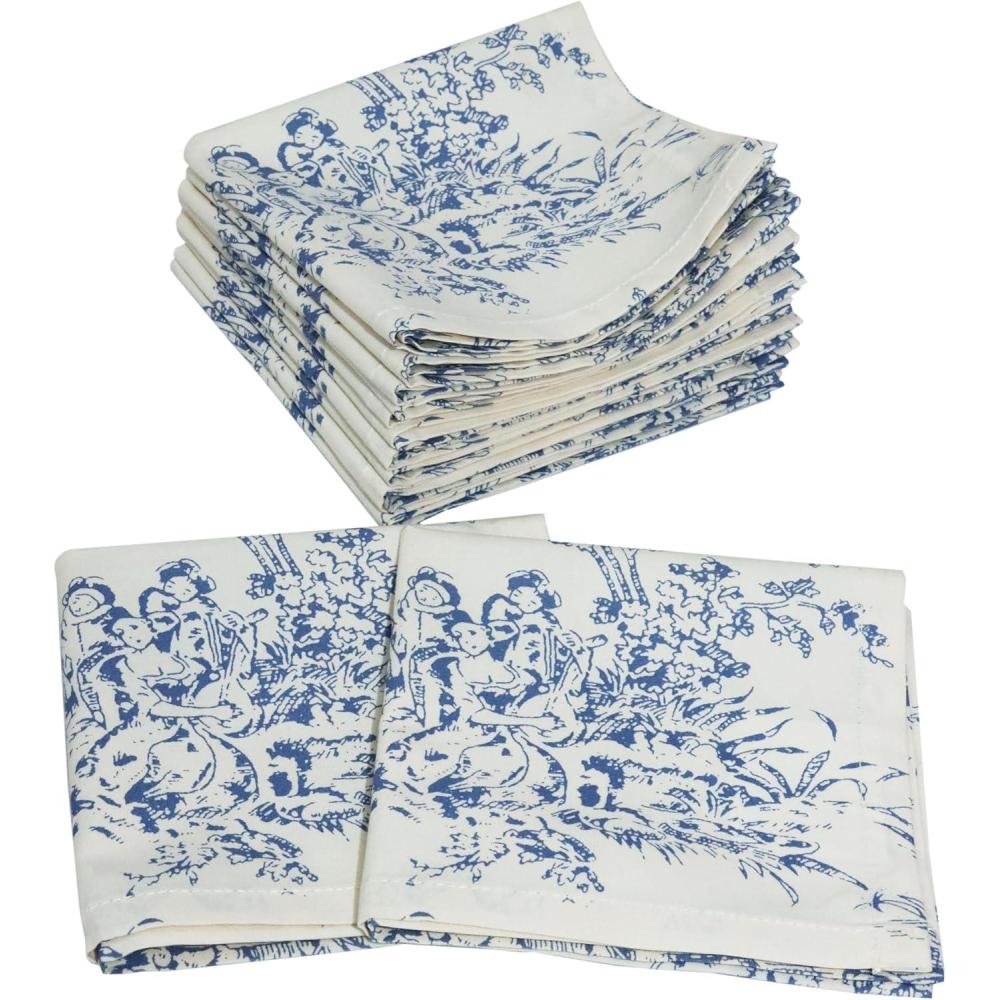 image:imageCOTTON CRAFT Cloth Napkins Set of 12100 Cotton Reusable Country French Toile Dinner Napkin Everyday Spring Summer Fall Christmas Holiday Party Gift Soft Absorbent Serviette 18x18 BlueBlue