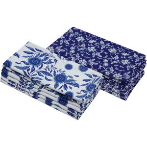 COTTON CRAFT Cloth Napkins – Set of 12-100% Cotton Reusable Country French Toile Dinner Napkin – Everyday Spring Summer Fall Christmas Holiday Party Gift – Soft Absorbent Serviette -18×18 – Blue(Blue White)