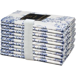 COTTON CRAFT Cloth Napkins – Set of 12-100% Cotton Reusable Country French Toile Dinner Napkin – Everyday Spring Summer Fall Christmas Holiday Party Gift – Soft Absorbent Serviette -18×18 – Blue(Navy)