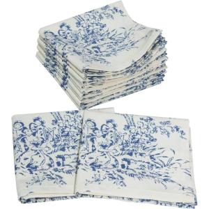 COTTON CRAFT Cloth Napkins – Set of 12-100% Cotton Reusable Country French Toile Dinner Napkin – Everyday Spring Summer Fall Christmas Holiday Party Gift – Soft Absorbent Serviette -18×18 – Blue(Blue)