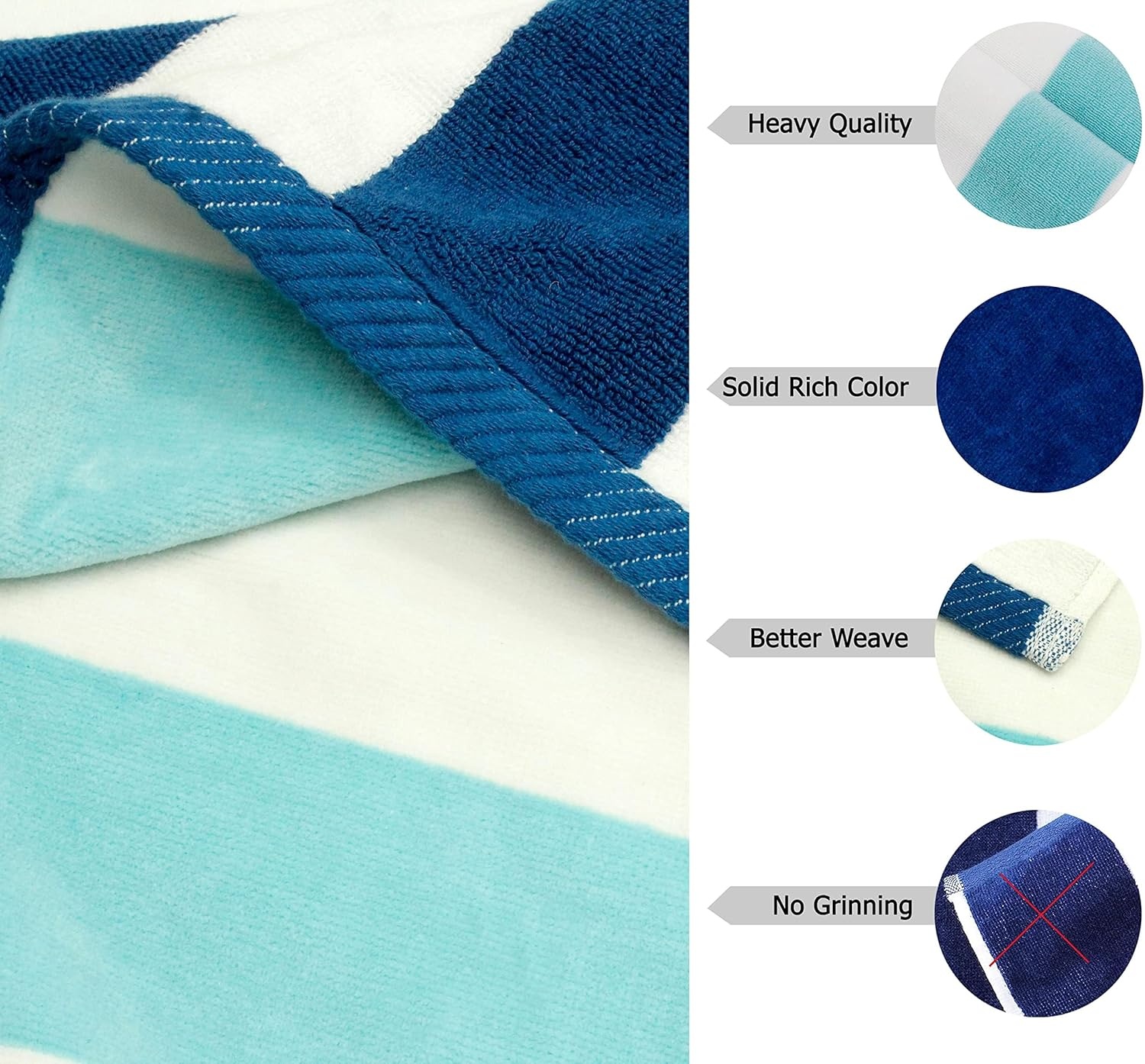 image:imageCOTTON CRAFT Oversized Beach Towel 2 Pack 35 x 70 inches XL Beach Towel 100 Cotton Velour Big amp Huge Thick Plush 450 GSM Super Soft Luxury Towel Pool Picnic Bath Cabana Stripe NavyOcean Blue