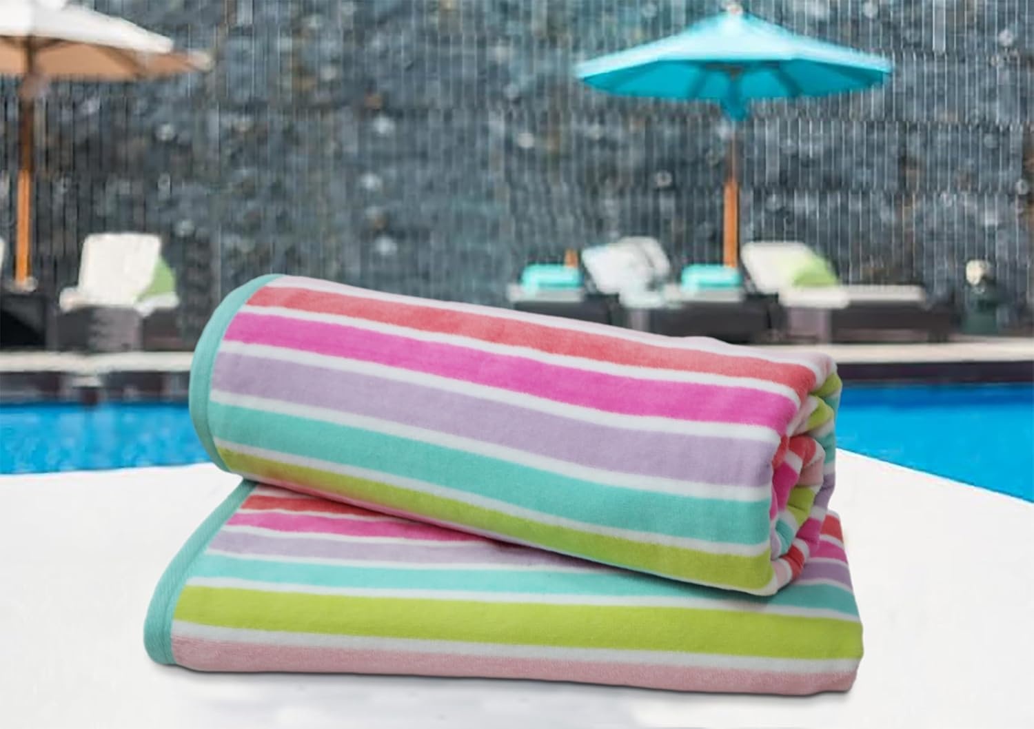 image:imageCOTTON CRAFT Oversized Beach Towel 2 Pack 35 x 70 inches XL Beach Towel 100 Cotton Velour Big amp Huge Thick Plush 450 GSM Super Soft Luxury Towel Pool Picnic Bath Cabana Stripe NavyPink Multi