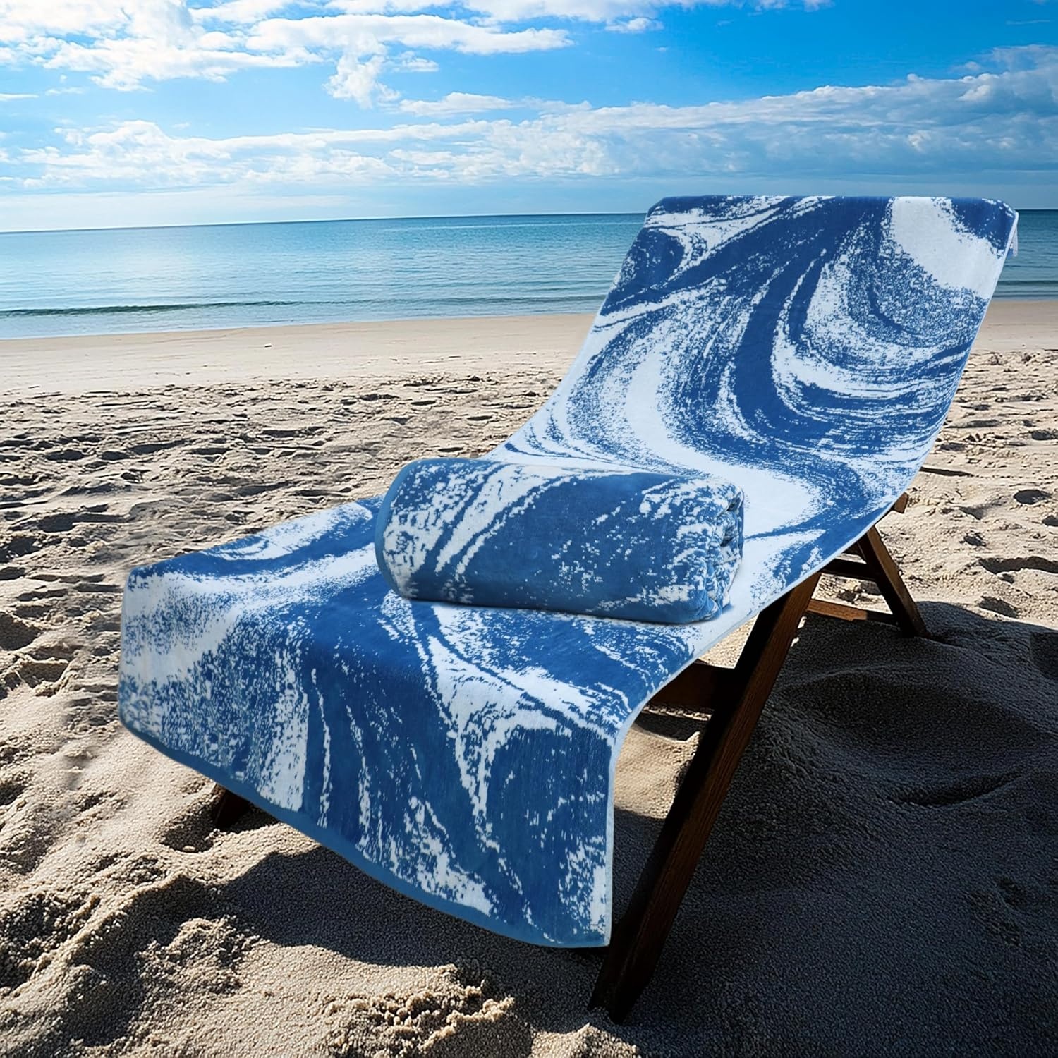 image:imageCOTTON CRAFT Oversized Beach Towel 2 Pack 35 x 70 inches XL Beach Towel 100 Cotton Velour Big amp Huge Thick Plush 450 GSM Super Soft Luxury Towel Pool Picnic Bath Cabana Stripe NavySurf Blue