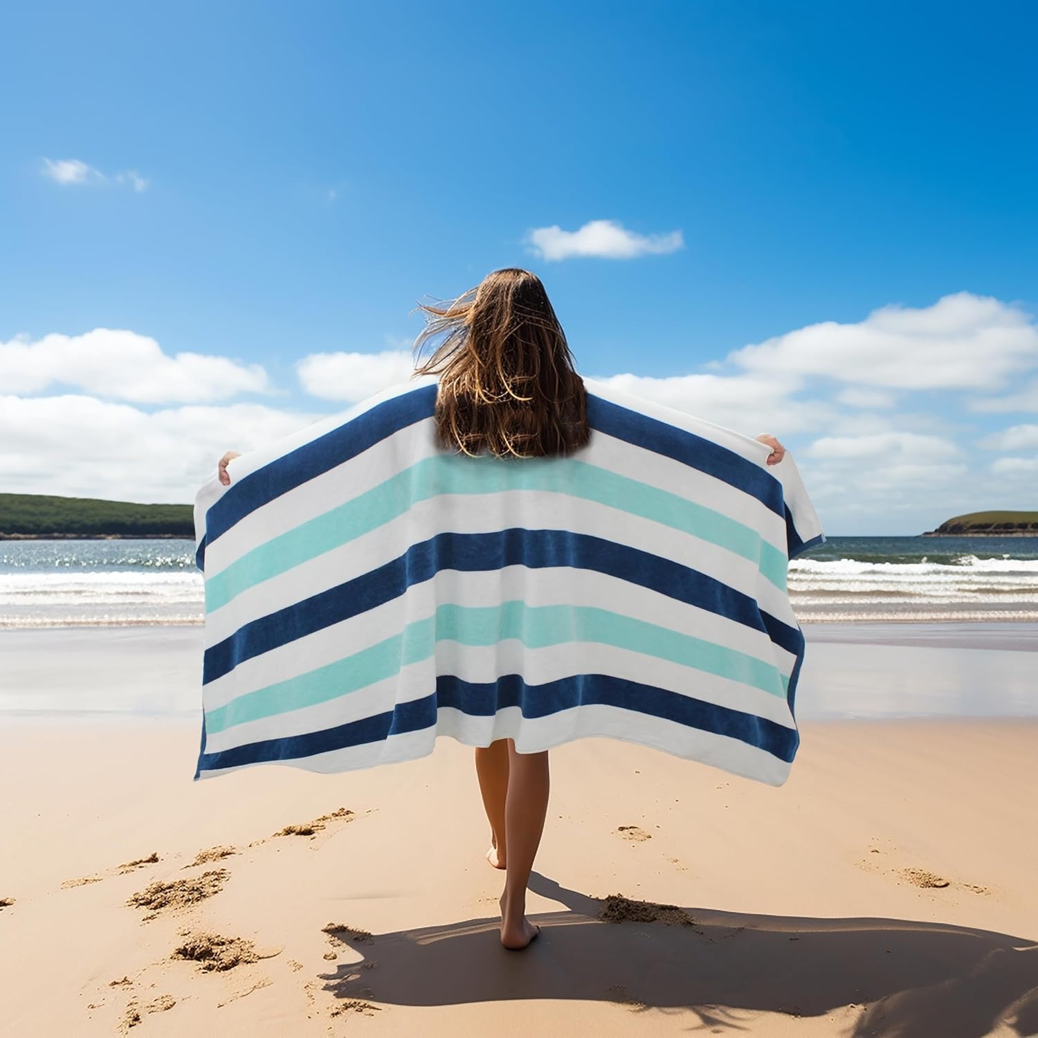 image:imageCOTTON CRAFT Oversized Beach Towel 2 Pack 35 x 70 inches XL Beach Towel 100 Cotton Velour Big amp Huge Thick Plush 450 GSM Super Soft Luxury Towel Pool Picnic Bath Cabana Stripe NavyOcean Blue