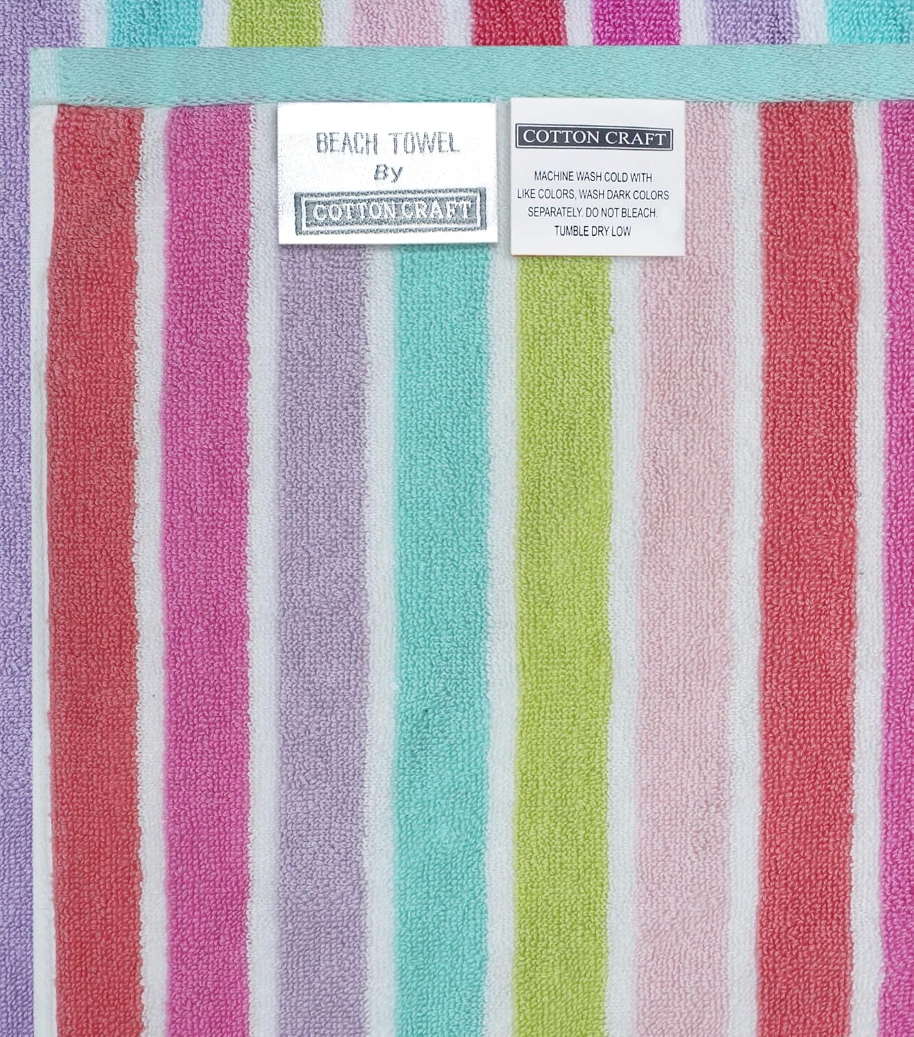 image:imageCOTTON CRAFT Oversized Beach Towel 2 Pack 35 x 70 inches XL Beach Towel 100 Cotton Velour Big amp Huge Thick Plush 450 GSM Super Soft Luxury Towel Pool Picnic Bath Cabana Stripe NavyPink Multi