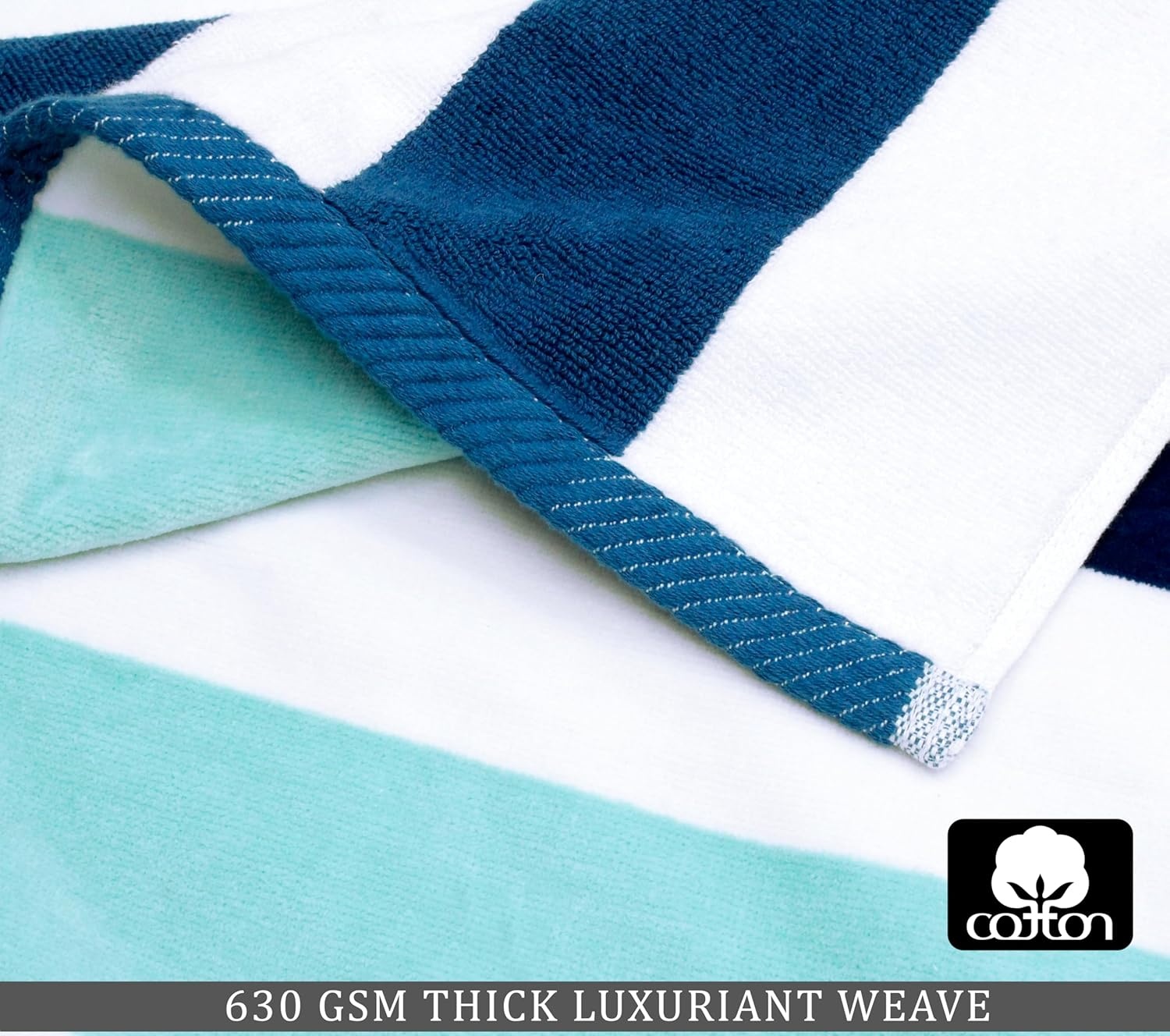image:imageCOTTON CRAFT Oversized Beach Towel 2 Pack 35 x 70 inches XL Beach Towel 100 Cotton Velour Big amp Huge Thick Plush 450 GSM Super Soft Luxury Towel Pool Picnic Bath Cabana Stripe NavyOcean Blue