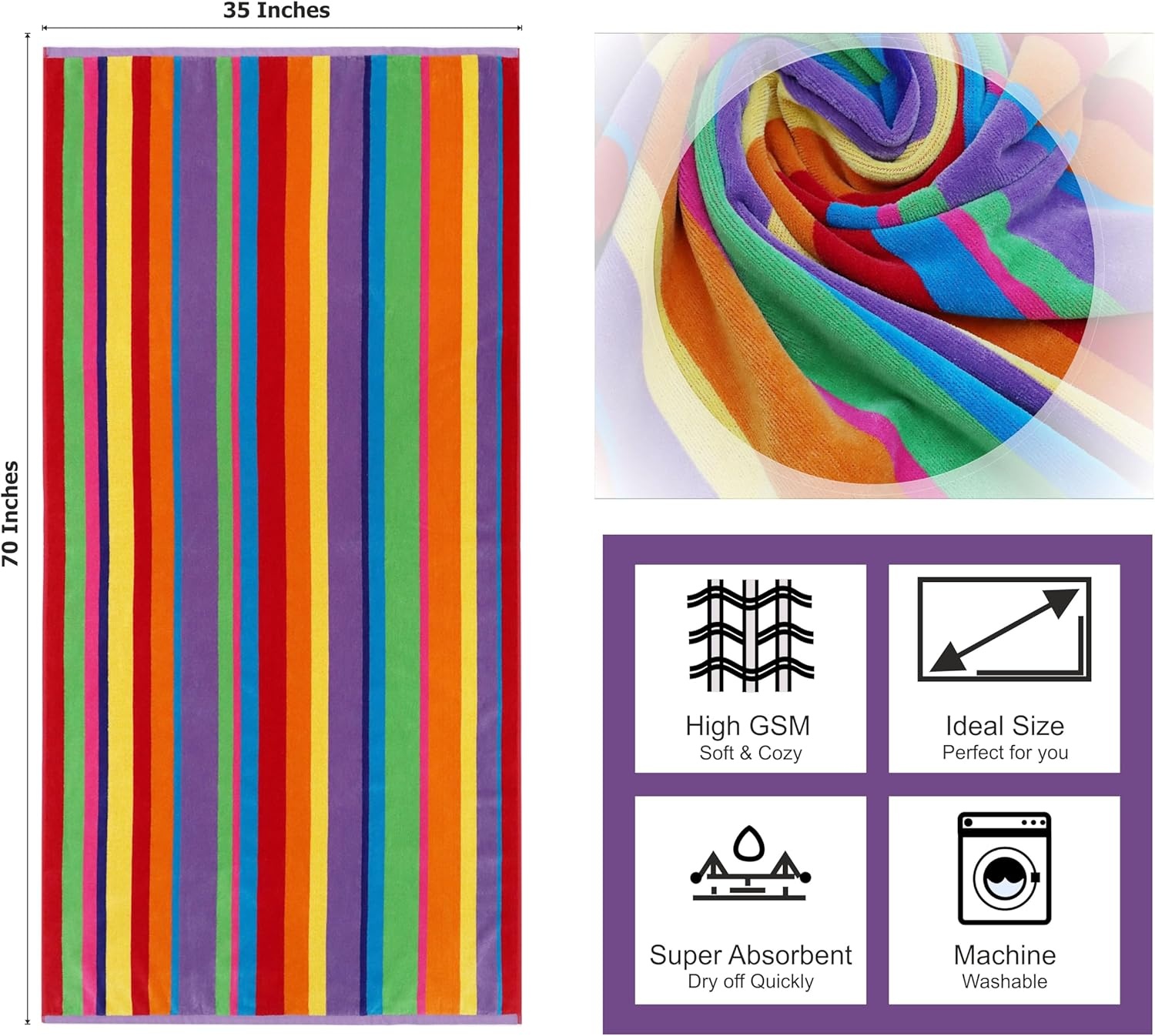 image:imageCOTTON CRAFT Oversized Beach Towel 2 Pack 35 x 70 inches XL Beach Towel 100 Cotton Velour Big amp Huge Thick Plush 450 GSM Super Soft Luxury Towel Pool Picnic Bath Cabana Stripe NavySummer of Siam