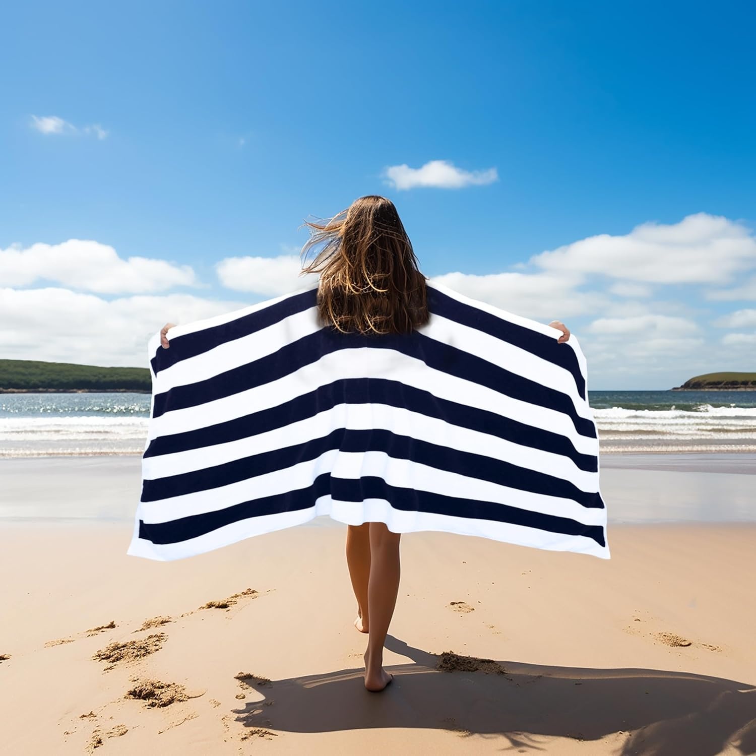 image:imageCOTTON CRAFT Oversized Beach Towel 2 Pack 35 x 70 inches XL Beach Towel 100 Cotton Velour Big amp Huge Thick Plush 450 GSM Super Soft Luxury Towel Pool Picnic Bath Cabana Stripe NavyNavy White