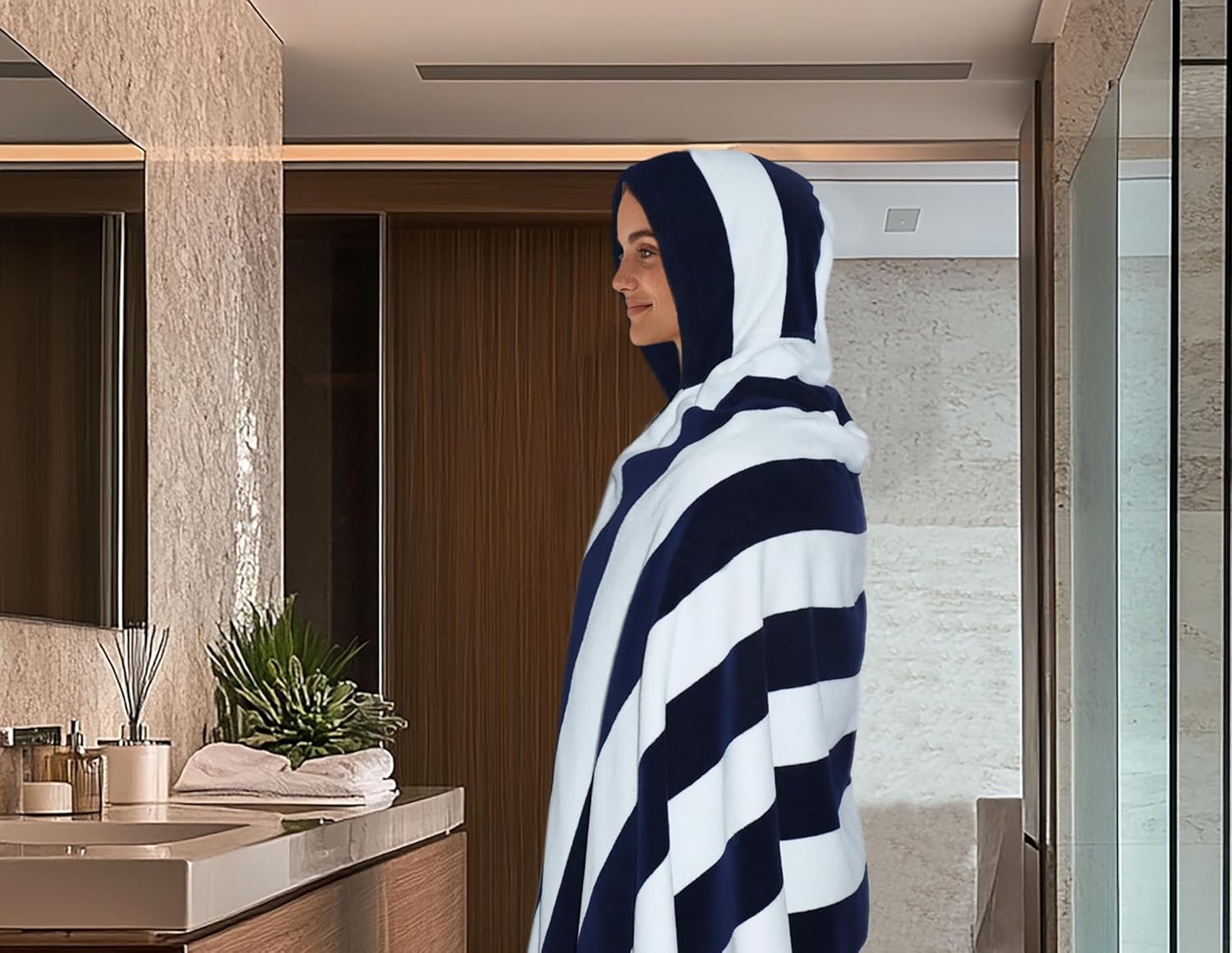 image:imageCOTTON CRAFT Oversized Beach Towel 2 Pack 35 x 70 inches XL Beach Towel 100 Cotton Velour Big amp Huge Thick Plush 450 GSM Super Soft Luxury Towel Pool Picnic Bath Cabana Stripe NavyNavy White