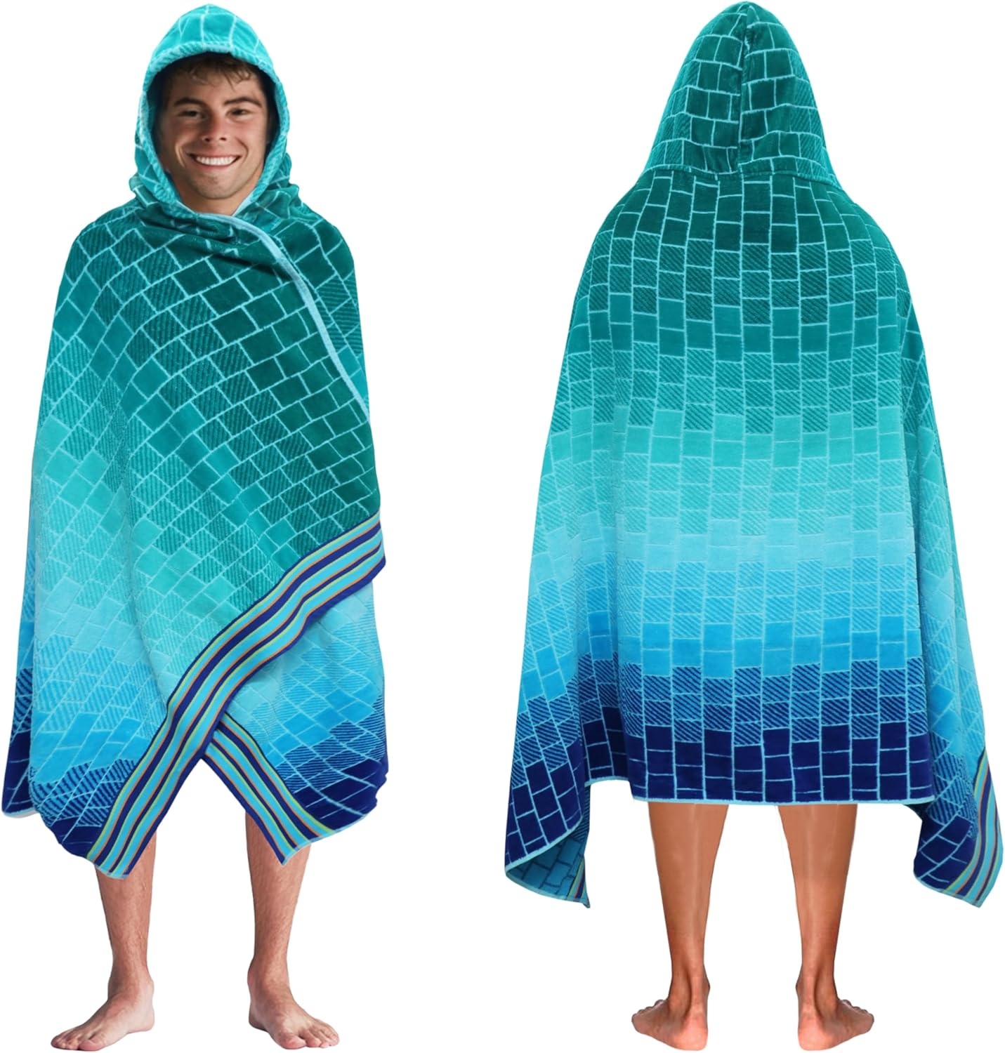 image:imageCOTTON CRAFT Oversized Beach Towel 2 Pack 35 x 70 inches XL Beach Towel 100 Cotton Velour Big amp Huge Thick Plush 450 GSM Super Soft Luxury Towel Pool Picnic Bath Cabana Stripe NavyBlue Tiles