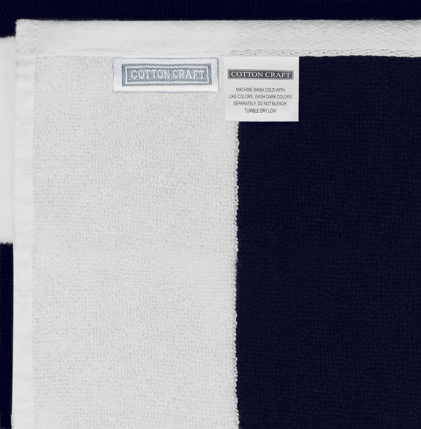 image:imageCOTTON CRAFT Oversized Beach Towel 2 Pack 35 x 70 inches XL Beach Towel 100 Cotton Velour Big amp Huge Thick Plush 450 GSM Super Soft Luxury Towel Pool Picnic Bath Cabana Stripe NavyNavy White