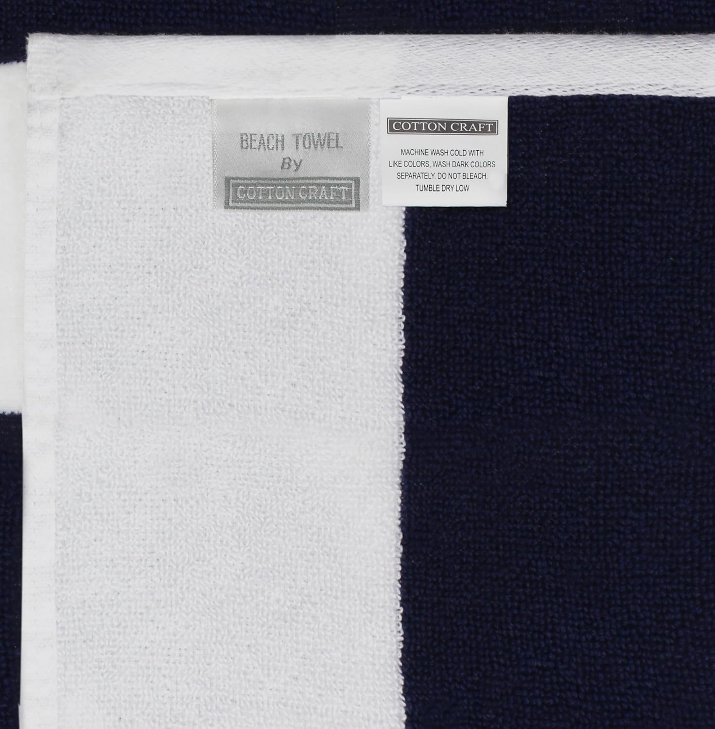 image:imageCOTTON CRAFT Oversized Beach Towel 2 Pack 35 x 70 inches XL Beach Towel 100 Cotton Velour Big amp Huge Thick Plush 450 GSM Super Soft Luxury Towel Pool Picnic Bath Cabana Stripe NavyNavy White