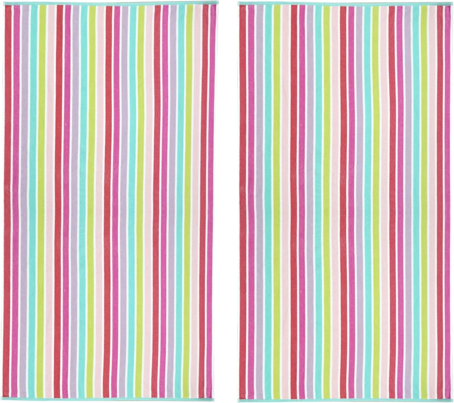 image:imageCOTTON CRAFT Oversized Beach Towel 2 Pack 35 x 70 inches XL Beach Towel 100 Cotton Velour Big amp Huge Thick Plush 450 GSM Super Soft Luxury Towel Pool Picnic Bath Cabana Stripe NavyPink Multi
