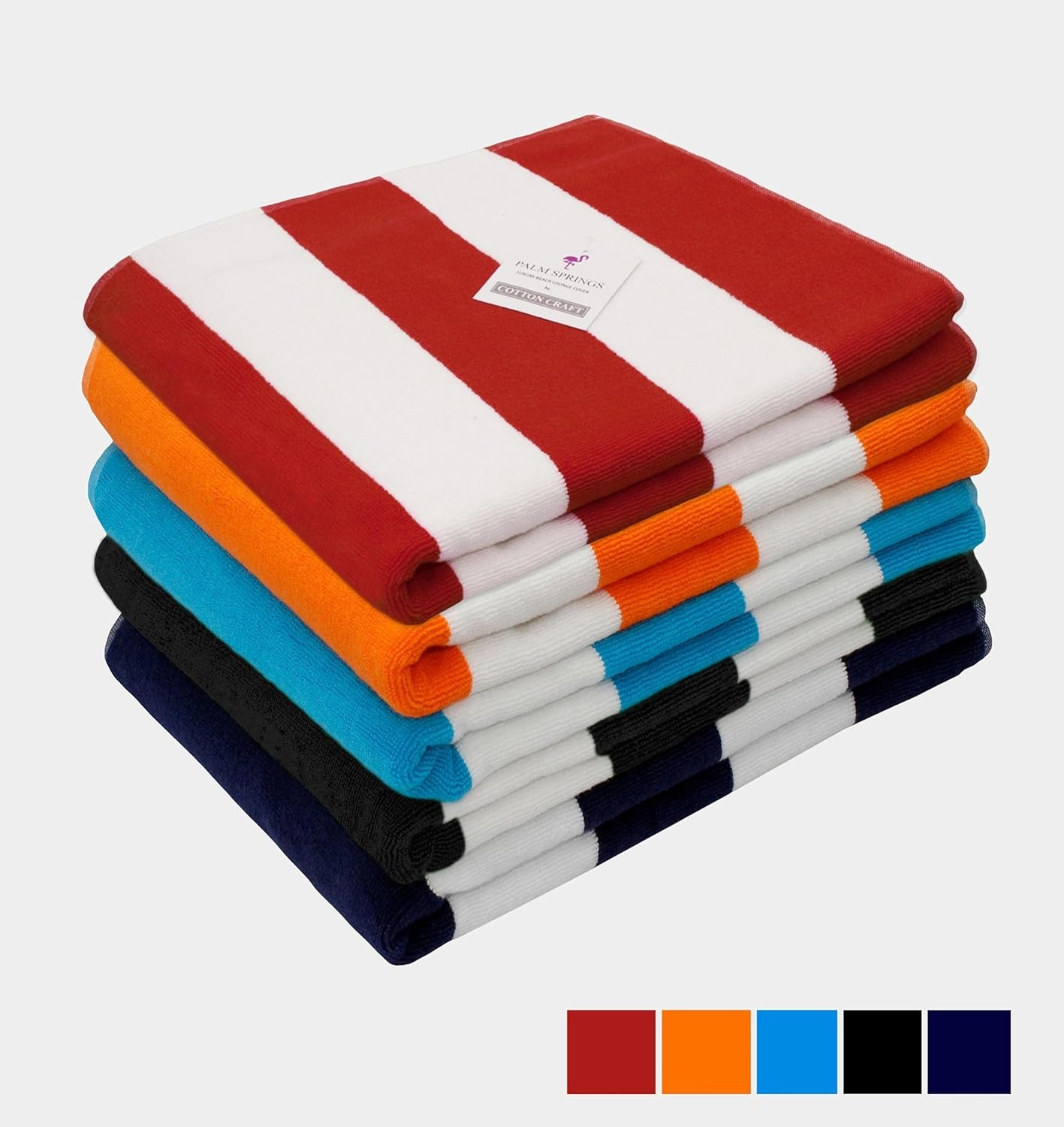 image:imageCOTTON CRAFT Pool Lounge Chair Cover 2 Pack Soft Absorbent 100 Cotton Stripe Dobby Terry Towel Chaise Lounge Beach Chair Cover Oversized 32 W x 82 Length x 7 inch Pocket BlueBlack White