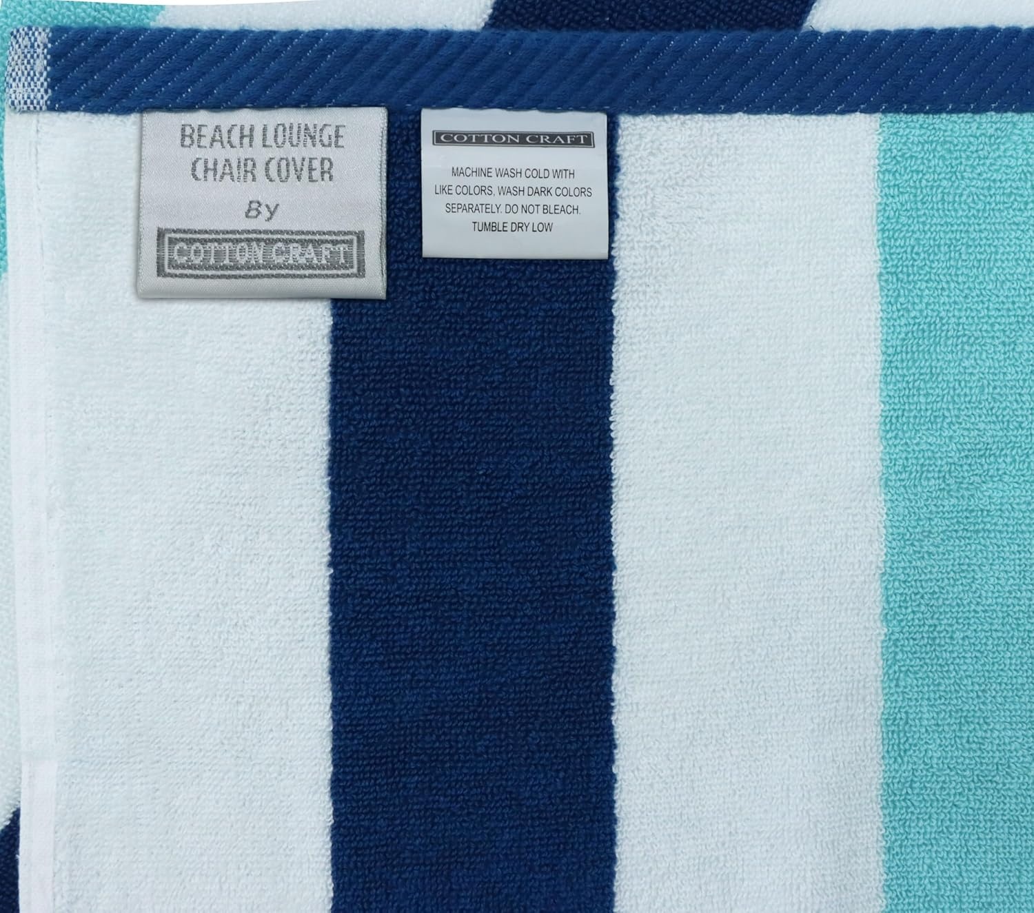 image:imageCOTTON CRAFT Pool Lounge Chair Cover 2 Pack Soft Absorbent 100 Cotton Stripe Dobby Terry Towel Chaise Lounge Beach Chair Cover Oversized 32 W x 82 Length x 7 inch Pocket BlueOcean Blue Stripe