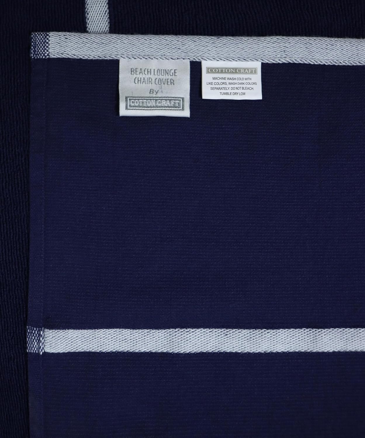 image:imageCOTTON CRAFT Pool Lounge Chair Cover 2 Pack Soft Absorbent 100 Cotton Stripe Dobby Terry Towel Chaise Lounge Beach Chair Cover Oversized 32 W x 82 Length x 7 inch Pocket BlueBlue