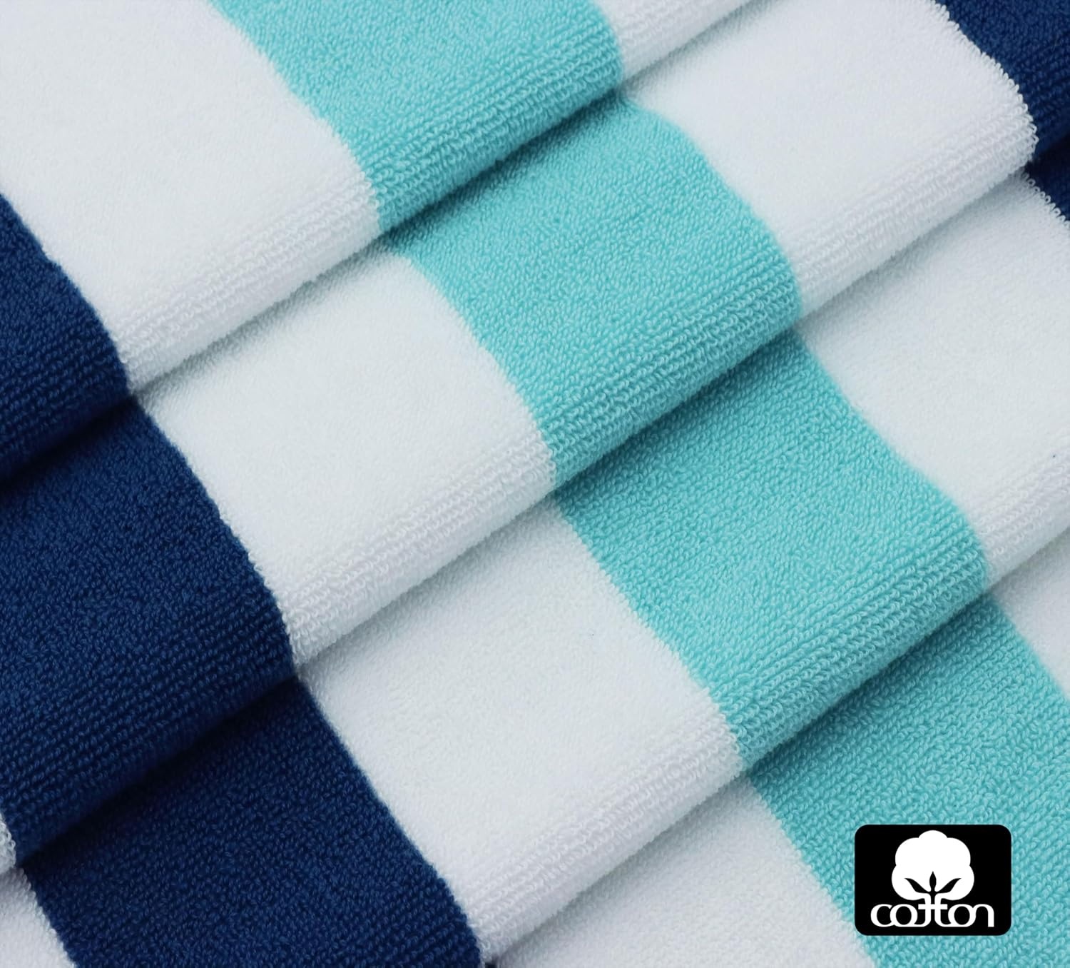 image:imageCOTTON CRAFT Pool Lounge Chair Cover 2 Pack Soft Absorbent 100 Cotton Stripe Dobby Terry Towel Chaise Lounge Beach Chair Cover Oversized 32 W x 82 Length x 7 inch Pocket BlueOcean Blue Stripe
