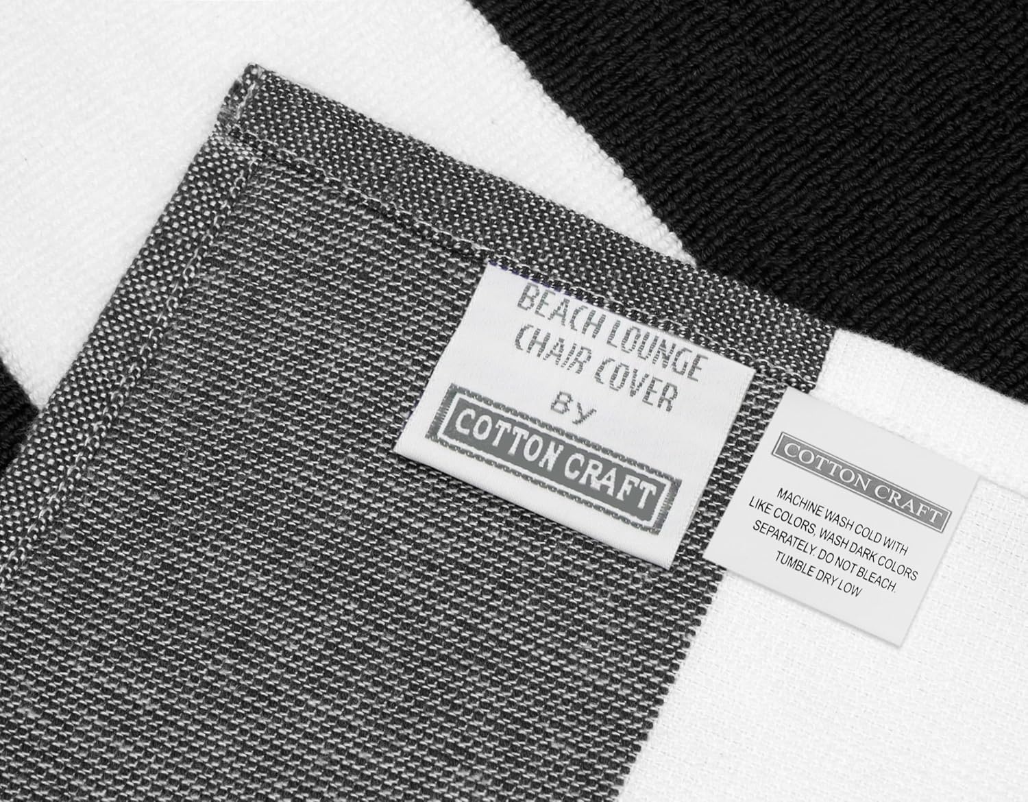 image:imageCOTTON CRAFT Pool Lounge Chair Cover 2 Pack Soft Absorbent 100 Cotton Stripe Dobby Terry Towel Chaise Lounge Beach Chair Cover Oversized 32 W x 82 Length x 7 inch Pocket BlueBlack White
