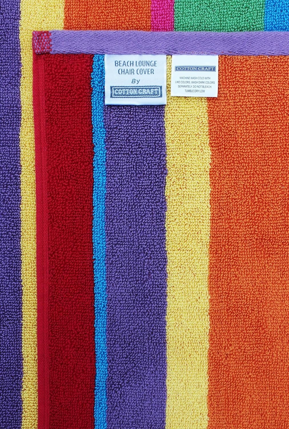 image:imageCOTTON CRAFT Pool Lounge Chair Cover 2 Pack Soft Absorbent 100 Cotton Stripe Dobby Terry Towel Chaise Lounge Beach Chair Cover Oversized 32 W x 82 Length x 7 inch Pocket BlueSummer of Siam