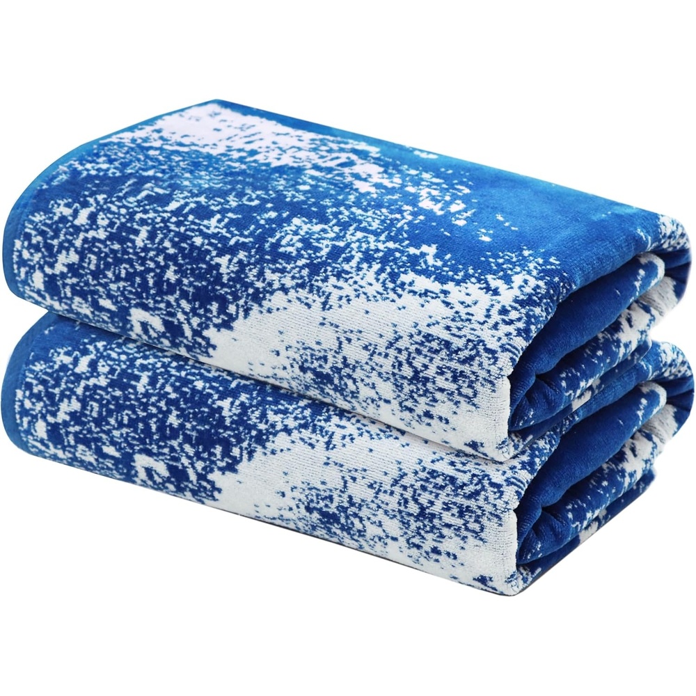 image:imageCOTTON CRAFT Oversized Beach Towel 2 Pack 35 x 70 inches XL Beach Towel 100 Cotton Velour Big amp Huge Thick Plush 450 GSM Super Soft Luxury Towel Pool Picnic Bath Cabana Stripe NavySurf Blue