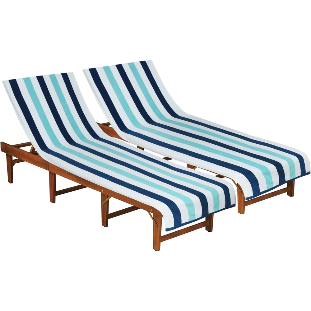 image:imageCOTTON CRAFT Pool Lounge Chair Cover  2 Pack  Soft Absorbent 100 Cotton Stripe Dobby Terry Towel Chaise Lounge Beach Chair Cover  Oversized 32 W x 82 Length x 7 inch Pocket  BlueOcean Blue Stripe