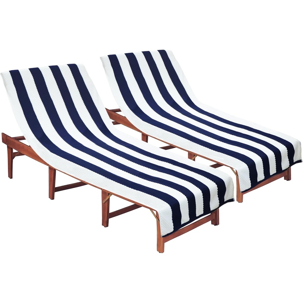 image:imageCOTTON CRAFT Pool Lounge Chair Cover  2 Pack  Soft Absorbent 100 Cotton Stripe Dobby Terry Towel Chaise Lounge Beach Chair Cover  Oversized 32 W x 82 Length x 7 inch Pocket  BlueNavy