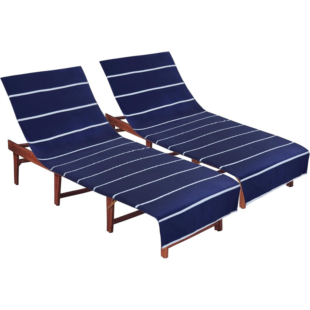 image:imageCOTTON CRAFT Pool Lounge Chair Cover  2 Pack  Soft Absorbent 100 Cotton Stripe Dobby Terry Towel Chaise Lounge Beach Chair Cover  Oversized 32 W x 82 Length x 7 inch Pocket  BlueBlue