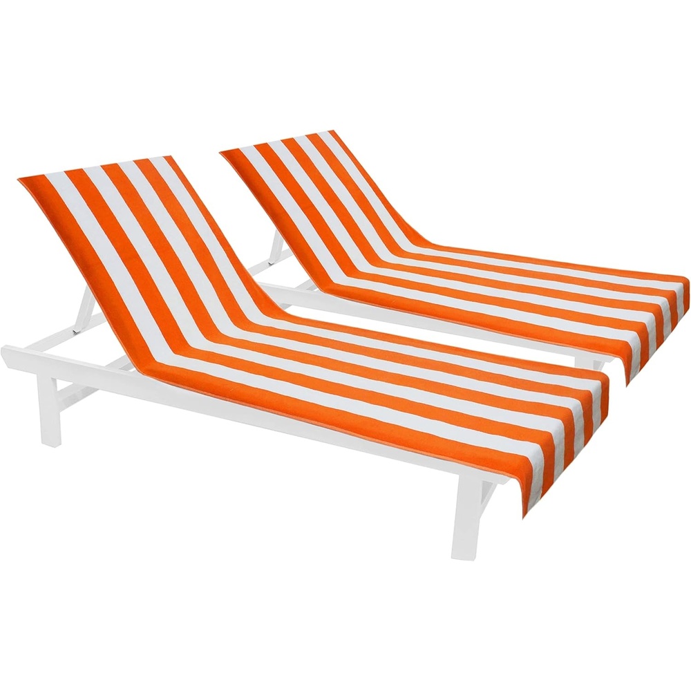image:imageCOTTON CRAFT Pool Lounge Chair Cover  2 Pack  Soft Absorbent 100 Cotton Stripe Dobby Terry Towel Chaise Lounge Beach Chair Cover  Oversized 32 W x 82 Length x 7 inch Pocket  BlueOrange White