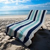 COTTON CRAFT Oversized Beach Towel – 2 Pack 35 x 70 inches XL Beach Towel – 100% Cotton Velour – Big & Huge – Thick Plush 450 GSM Super Soft Luxury Towel – Pool Picnic Bath – Cabana Stripe Navy(Ocean Blue)