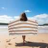 COTTON CRAFT Oversized Beach Towel – 2 Pack 35 x 70 inches XL Beach Towel – 100% Cotton Velour – Big & Huge – Thick Plush 450 GSM Super Soft Luxury Towel – Pool Picnic Bath – Cabana Stripe Navy(Linen White)