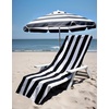 COTTON CRAFT Pool Lounge Chair Cover – 2 Pack – Soft Absorbent 100% Cotton Stripe Dobby Terry Towel Chaise Lounge Beach Chair Cover – Oversized 32 W x 82 Length x 7 inch Pocket – Blue(Black White)