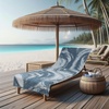 COTTON CRAFT Pool Lounge Chair Cover – 2 Pack – Soft Absorbent 100% Cotton Stripe Dobby Terry Towel Chaise Lounge Beach Chair Cover – Oversized 32 W x 82 Length x 7 inch Pocket – Blue(Waves – Surf Blue)
