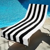 COTTON CRAFT Pool Lounge Chair Cover – 2 Pack – Soft Absorbent 100% Cotton Stripe Dobby Terry Towel Chaise Lounge Beach Chair Cover – Oversized 32 W x 82 Length x 7 inch Pocket – Blue(Black)