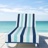 COTTON CRAFT Pool Lounge Chair Cover – 2 Pack – Soft Absorbent 100% Cotton Stripe Dobby Terry Towel Chaise Lounge Beach Chair Cover – Oversized 32 W x 82 Length x 7 inch Pocket – Blue(Ocean Blue Stripe)