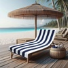 COTTON CRAFT Pool Lounge Chair Cover – 2 Pack – Soft Absorbent 100% Cotton Stripe Dobby Terry Towel Chaise Lounge Beach Chair Cover – Oversized 32 W x 82 Length x 7 inch Pocket – Blue(Navy)