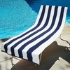 COTTON CRAFT Pool Lounge Chair Cover – 2 Pack – Soft Absorbent 100% Cotton Stripe Dobby Terry Towel Chaise Lounge Beach Chair Cover – Oversized 32 W x 82 Length x 7 inch Pocket – Blue(Navy)