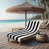 COTTON CRAFT Pool Lounge Chair Cover – 2 Pack – Soft Absorbent 100% Cotton Stripe Dobby Terry Towel Chaise Lounge Beach Chair Cover – Oversized 32 W x 82 Length x 7 inch Pocket – Blue(Black)