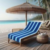 COTTON CRAFT Pool Lounge Chair Cover – 2 Pack – Soft Absorbent 100% Cotton Stripe Dobby Terry Towel Chaise Lounge Beach Chair Cover – Oversized 32 W x 82 Length x 7 inch Pocket – Blue(Blue White)