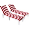 COTTON CRAFT Pool Lounge Chair Cover – 2 Pack – Soft Absorbent 100% Cotton Stripe Dobby Terry Towel Chaise Lounge Beach Chair Cover – Oversized 32 W x 82 Length x 7 inch Pocket – Blue(Red White)